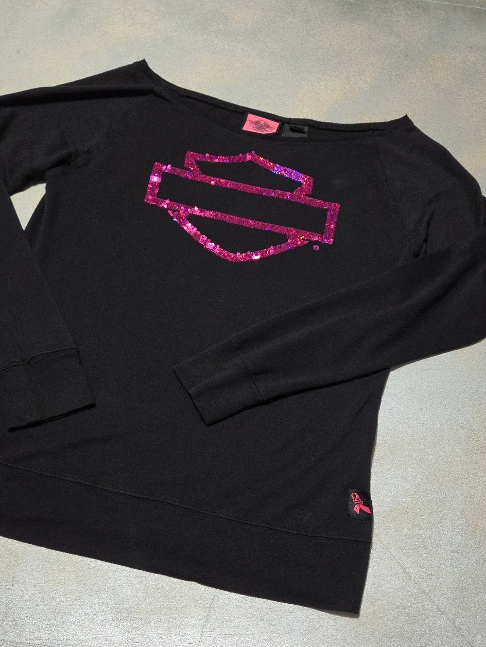Harley-Davidson Black Long Sleeve Tee with Pink Sequin Logo